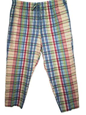 Vintage Venezia Pants Plus Size 26W Madras Plaid Seersucker Pastel Elastic